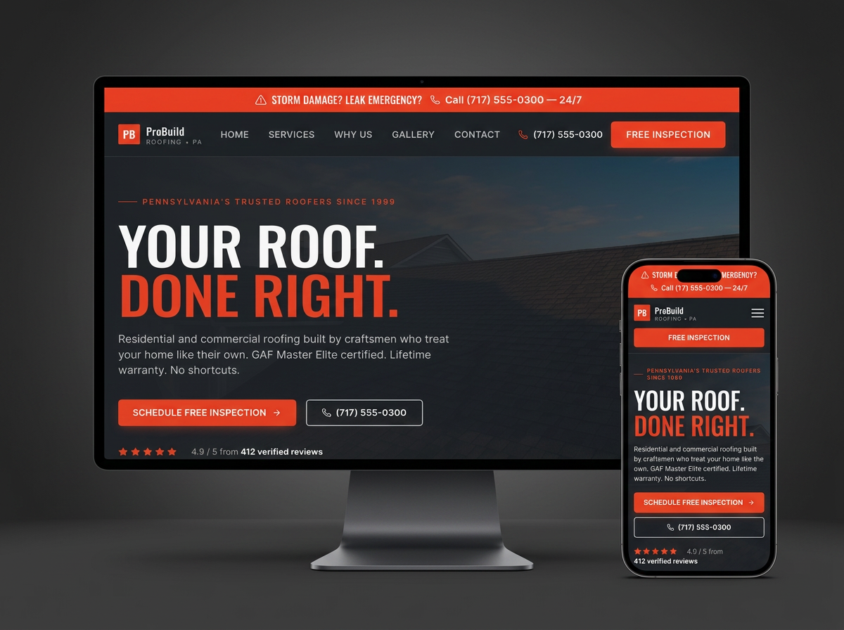ProBuild Roofing website mockup